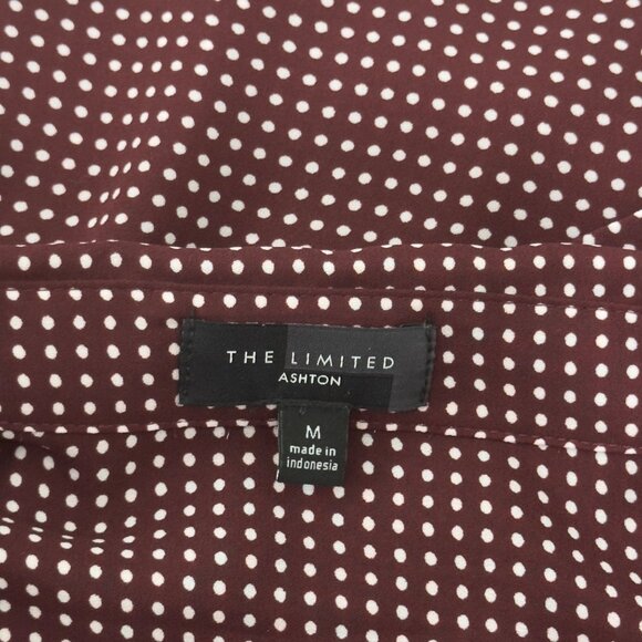 The Limited Ashton Women SZ M Maroon & White Polka Dot Button-Up Shirt Blouse - Picture 3 of 12